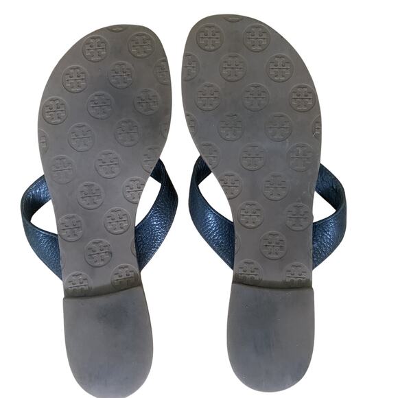 TORY BURCH THORA WOMENS BROWN WITH BLACK LEATHER FLIP FLOP MEDALLION SANDALS 8.5 - Picture 4 of 4